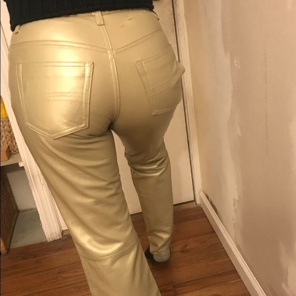 Express Gold Leather Pants size 1/2 - Picture 2 of 8